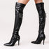 Schwarze Damen Überknee-Stiefel mit Schnallenriemen und Reißverschluss - Elegante Stilettoabsätze, Ultra-Hohe Winterstiefel | Synthetisches Material